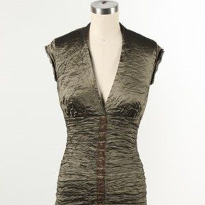 Nicole Miller Metallic Bronze Ruched Viscose Blend